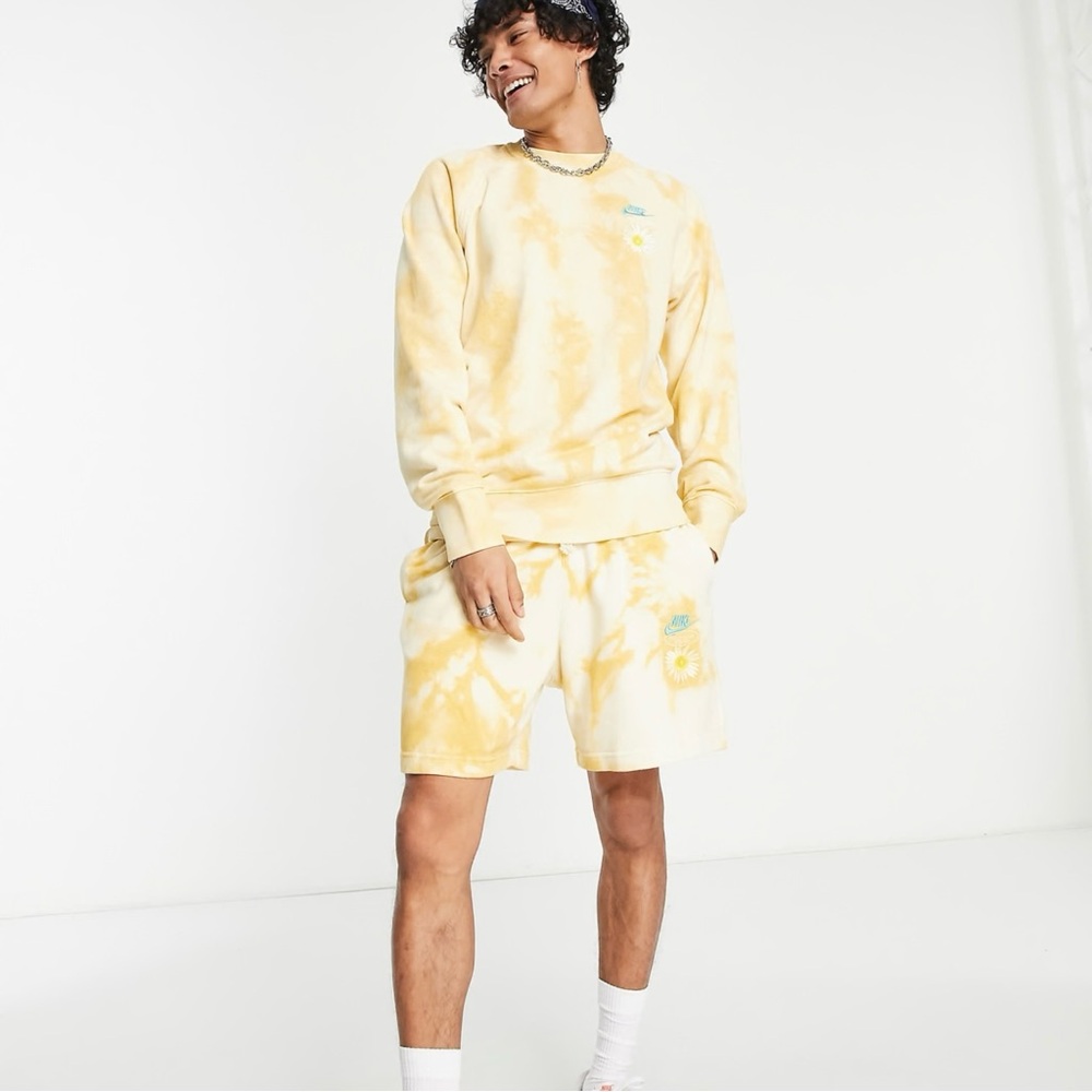 'Have a Nike Day' Embroidered French Terry Crewneck Cotton Washed Gold Sweater🌼